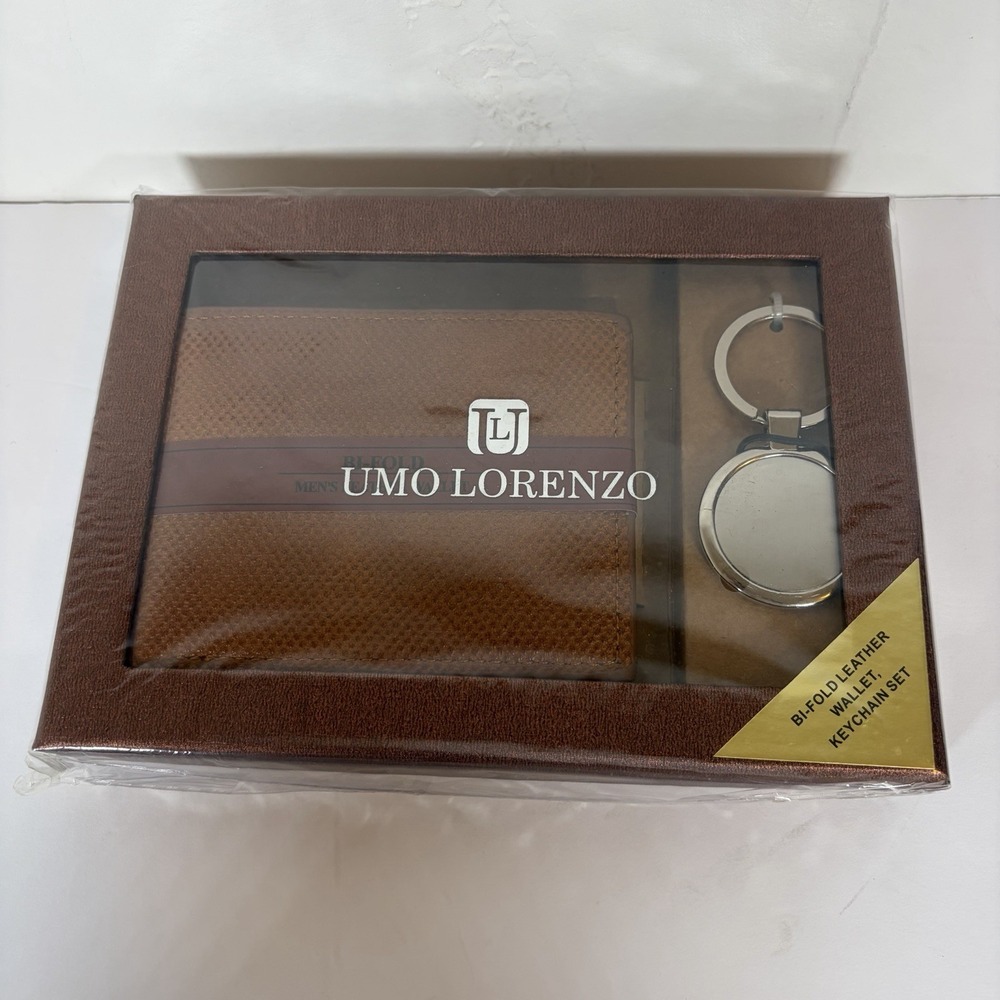 New Sealed~ Bifold Brown Leather Wallet And Key Chain Set‎ Umo Lorenzo